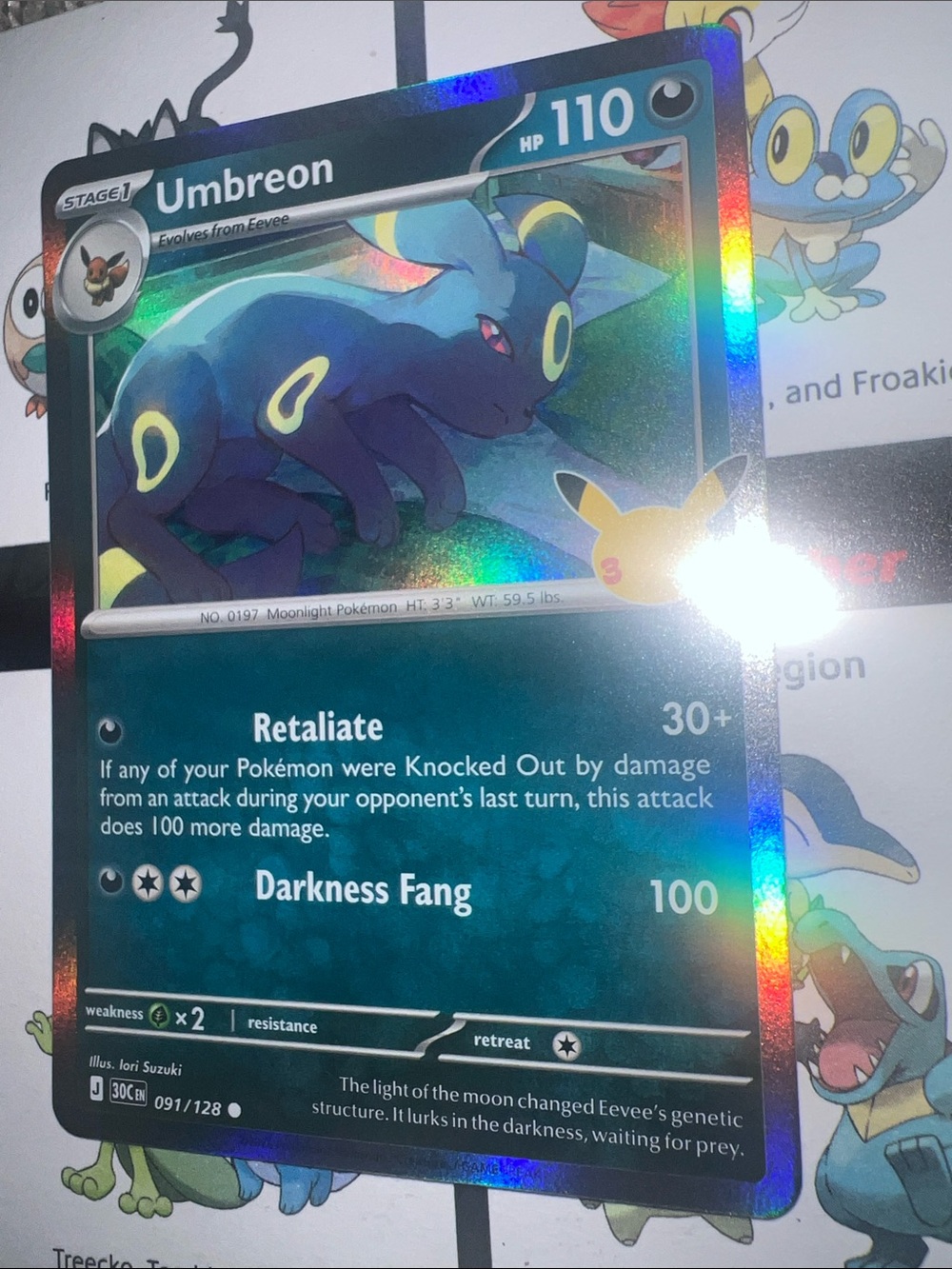 Pokemon Umbreon Holographic Card - Blue, Yellow, Black